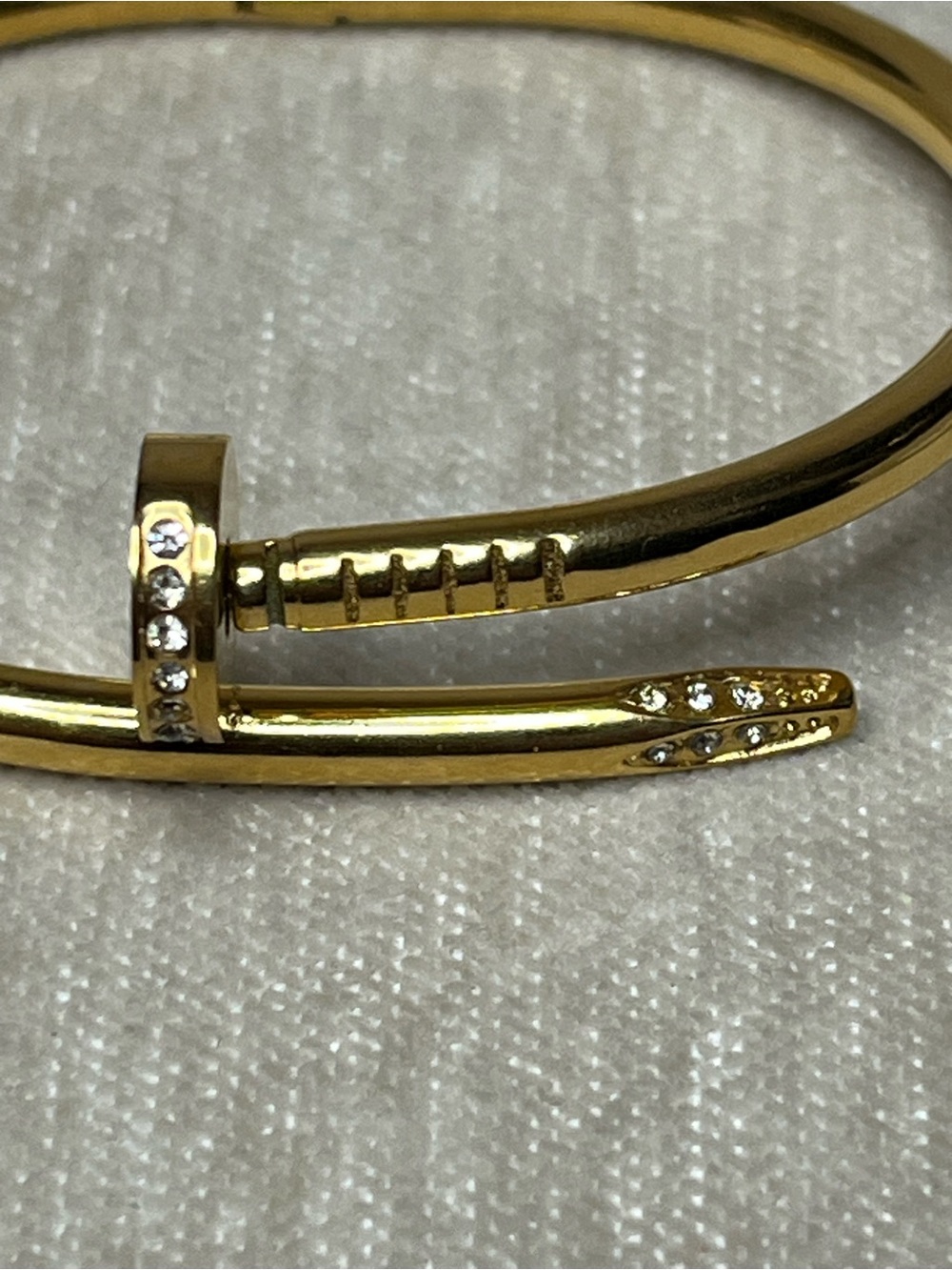 Gold Tone Nail-Style Bangle Bracelet with Crystal Accents - Picture 2 of 4